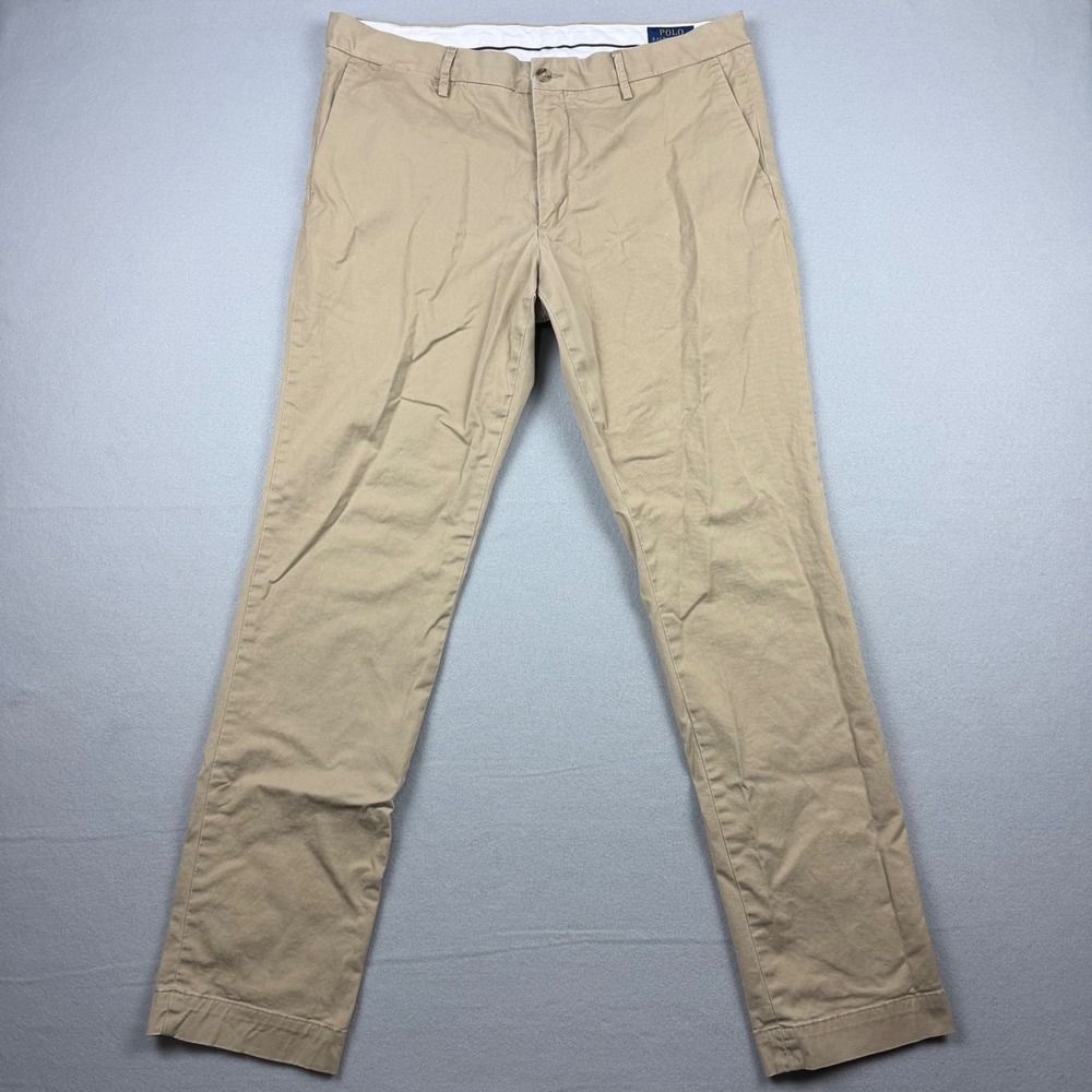 Polo Ralph Lauren Men's 36x34 Tan Stretch Slim Fit Twill Chino Pants Flat Front